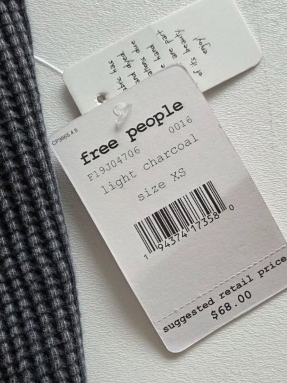 $68 Free People Tasha Thermal Shirt Light Charcoal Size XS - Picture 7 of 7